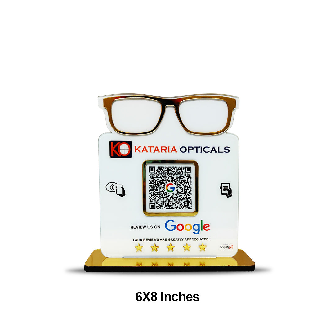 Spectacle Shaped Cutout Edition - Smart NFC Single QR - Table Top Standee - Optical Business