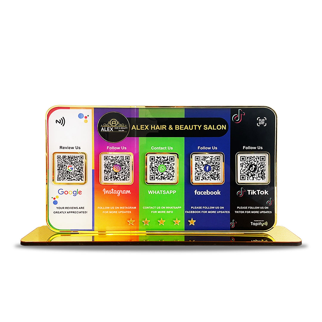 Premium Smart NFC Standee - 5QR Table Top Standee | Google, Instagram, Whatsapp, Facebook, TikTok