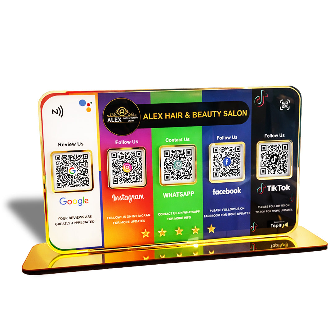 Premium Smart NFC Standee - 5QR Table Top Standee | Google, Instagram, Whatsapp, Facebook, TikTok