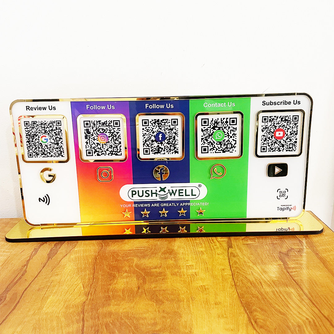 Premium Smart NFC Standee - 5QR Table Top Standee | Google, Instagram , Facebook, Whatsapp, YouTube