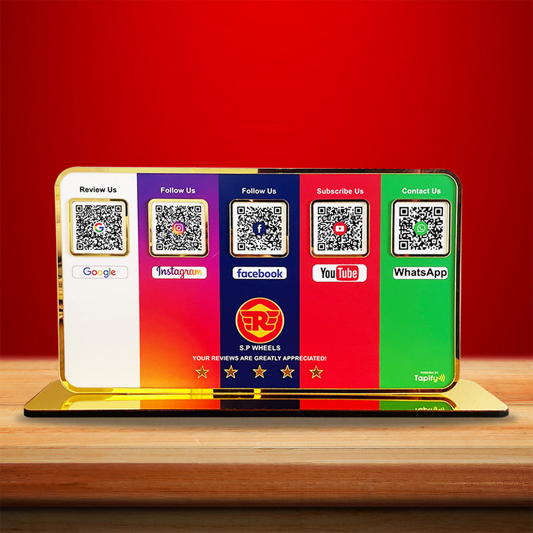 Premium Smart NFC Standee - 5QR Table Top Standee | Google, Instagram, Facebook, Youtube, WhatsApp