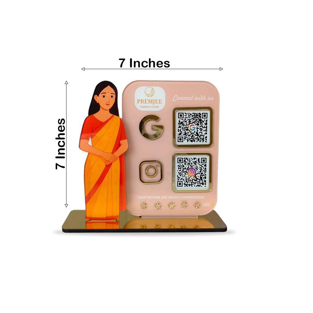 Lady in Saree Cutout Smart NFC 2-QR Standee - For ladies Garments Business