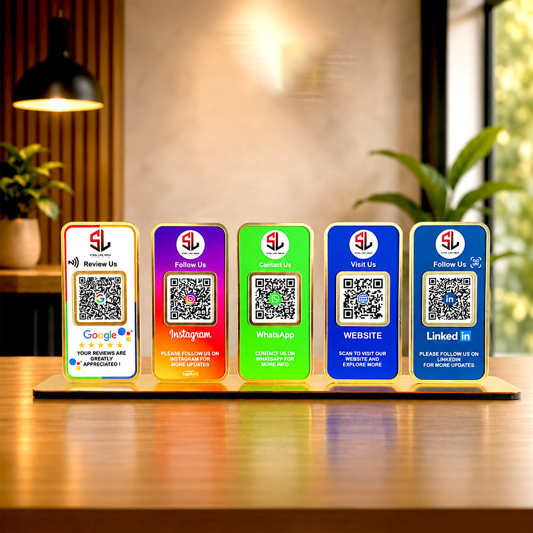 New Premium |Social Media Theme Edition | 5 in 1 Smart NFC Standee For - Google, Instagram, Whatsapp, Website & LinkedIn