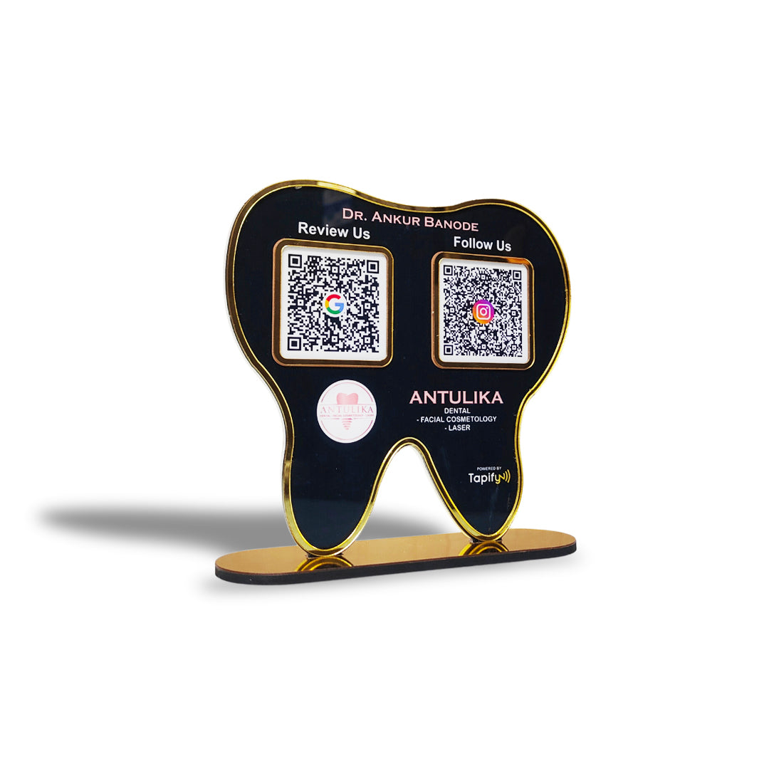 Dental Tooth Shaped Smart NFC 2-in-1 Standee - For Dentists | Black Colour