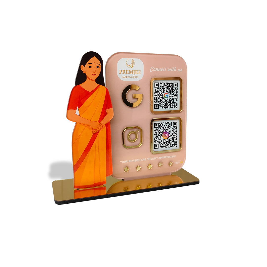 Lady in Saree Cutout Smart NFC 2-QR Standee - For ladies Garments Business