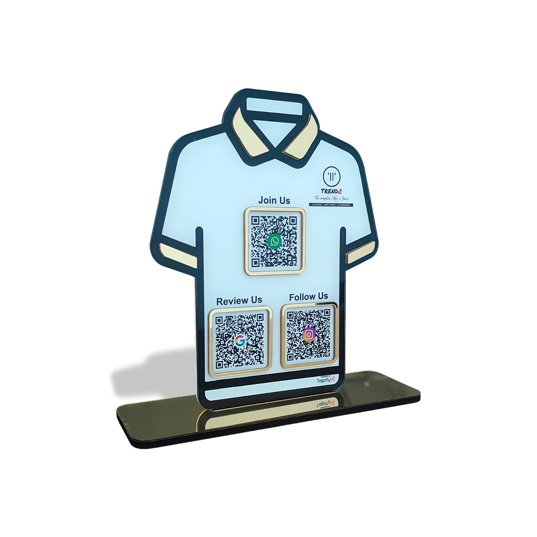 T-Shirt Shaped - Smart NFC 3-in-1 Tabletop Standee – For Garment Shops