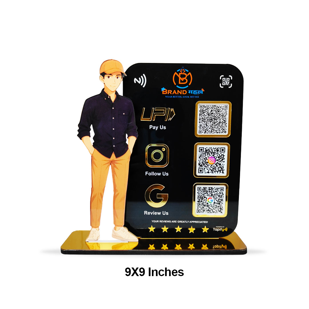 Boy Cutout Smart NFC 3QR Standee - For Garment Shop