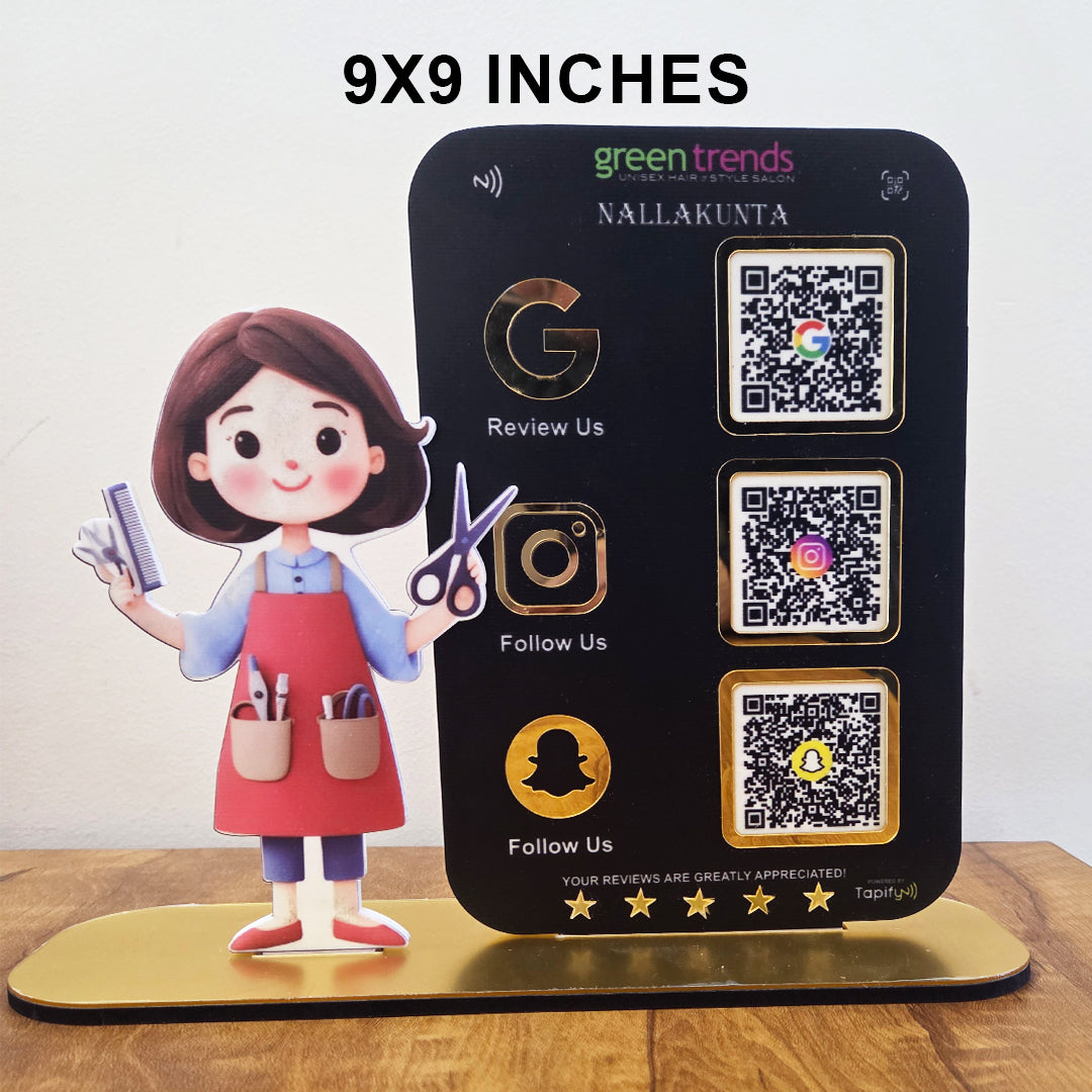 Salons Cutout Smart NFC 3-in-1 Tabletop Standee - Portrait Style - For Salons & Beauty Parlours - II