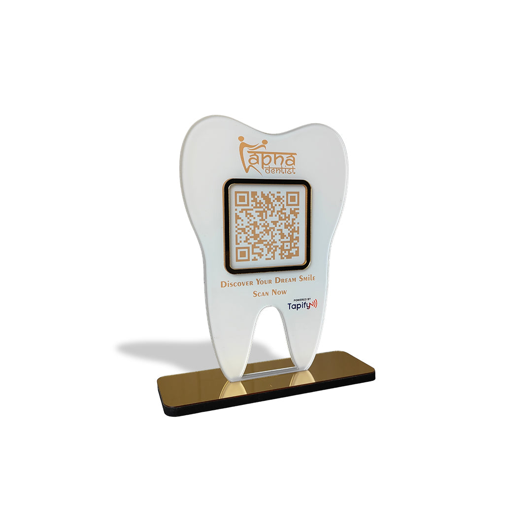 Dental Tooth Shaped NFC Single QR Standee - For Dentists | Size : 7x5 Inches