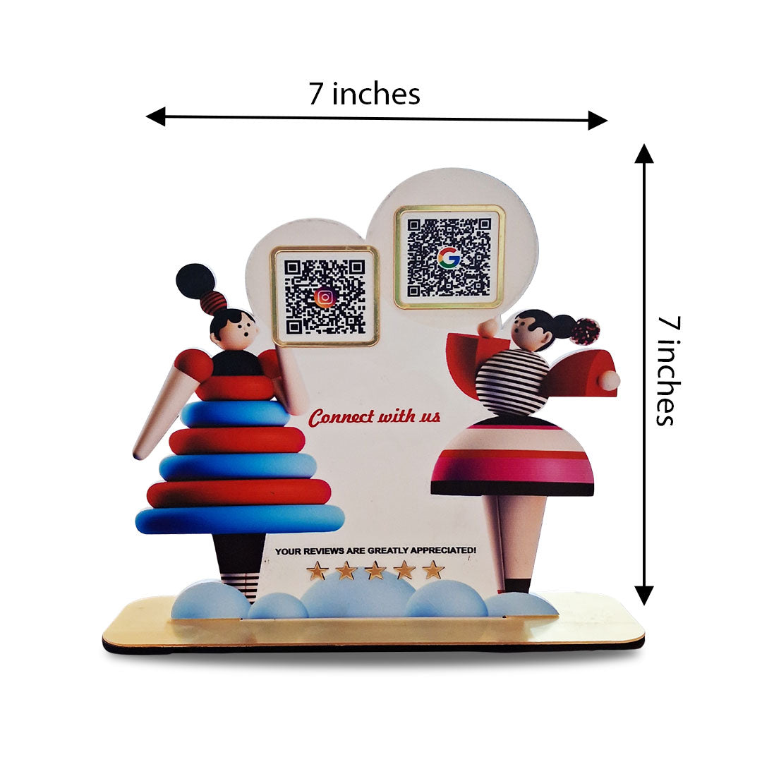 Doll Cutout Shaped Smart NFC 2QR Tabletop Standee