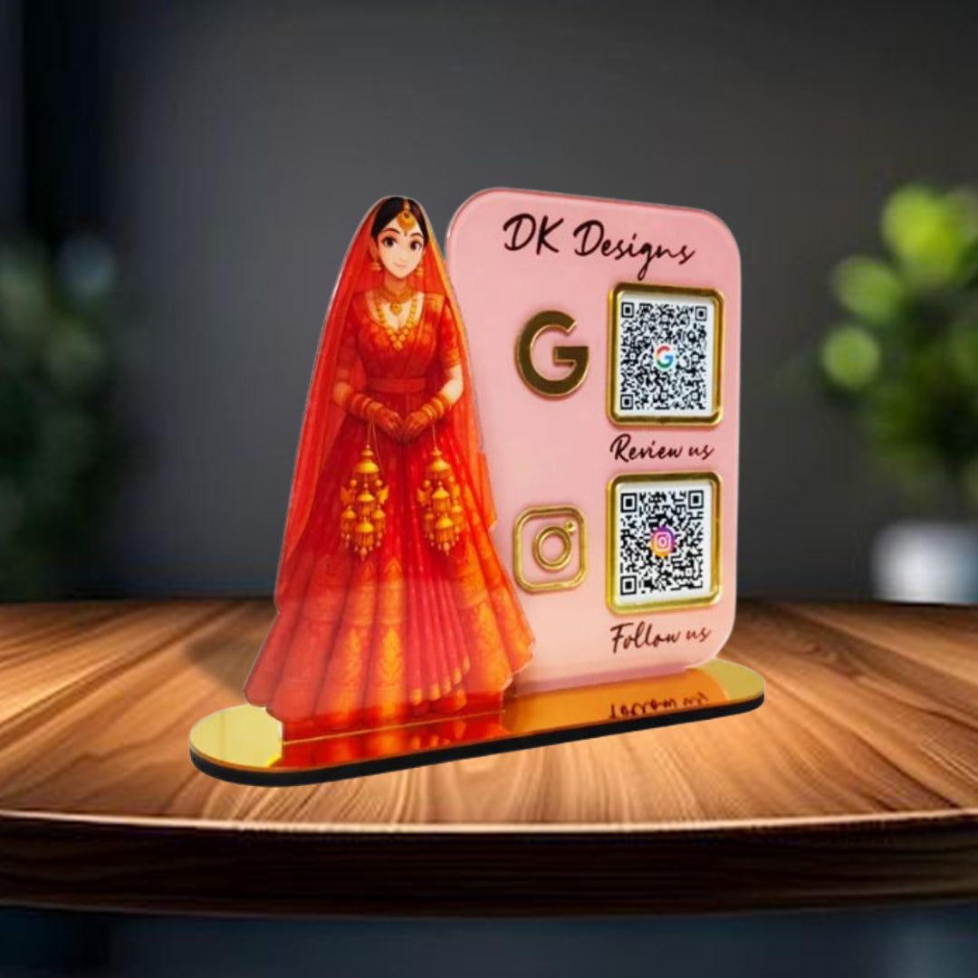 Bridal Cutout Smart NFC 2QR Standee - For Beauty Parlour & Garment Shop