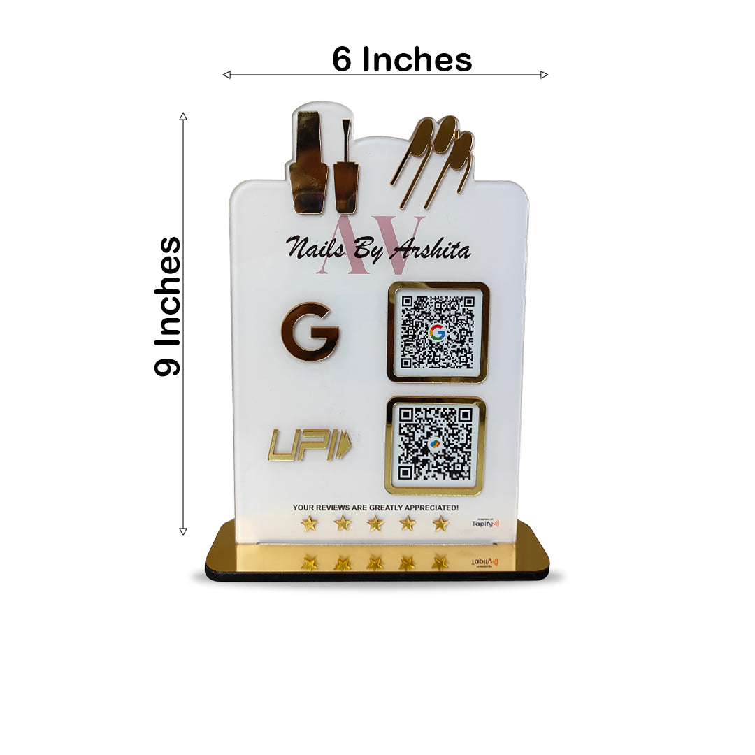 Nails Cutout Shaped - Smart NFC 2-in-1 Table Top Standee | White Colour | Portrait Style