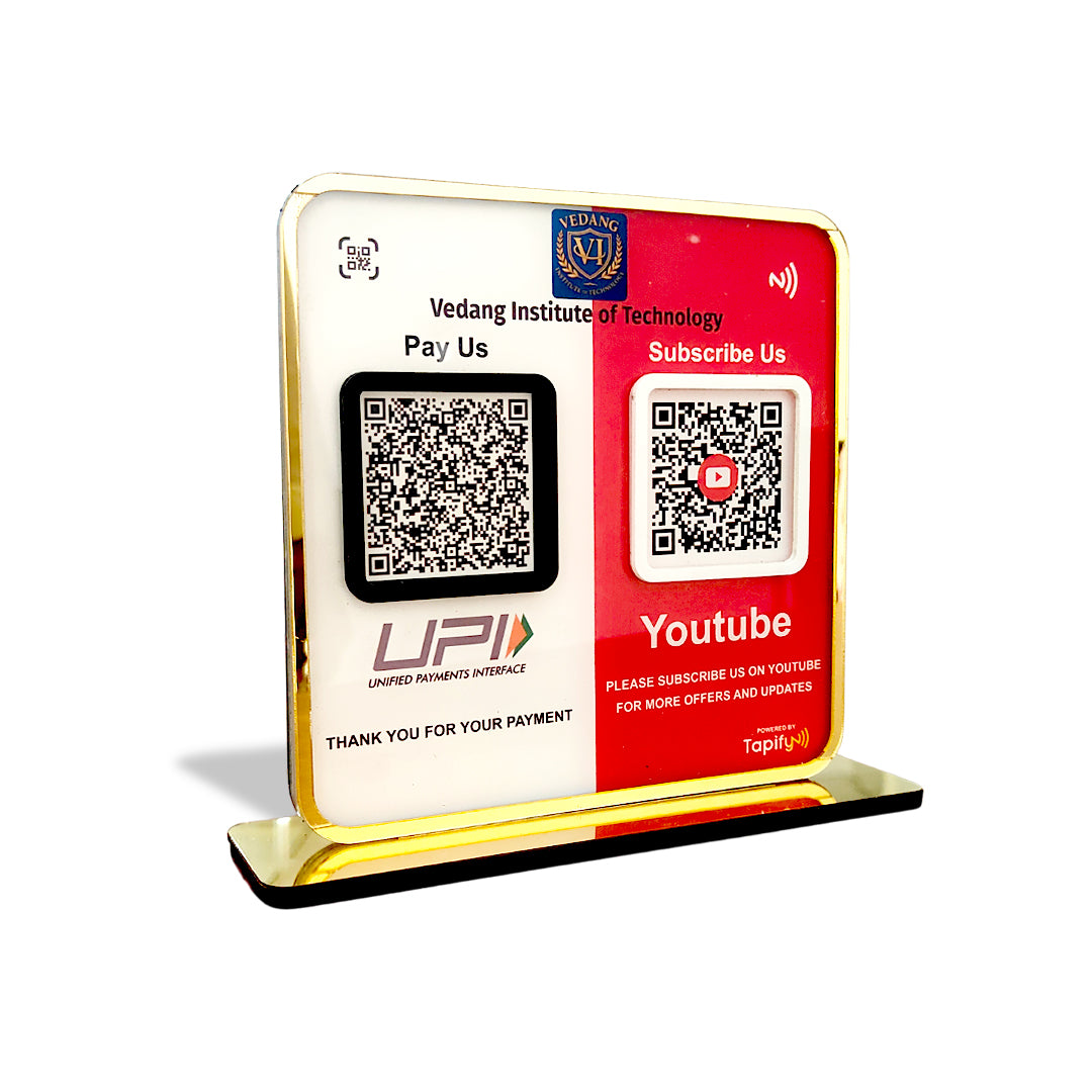 Smart NFC 2-in-1 Premium Standee – UPI & YouTube Theme