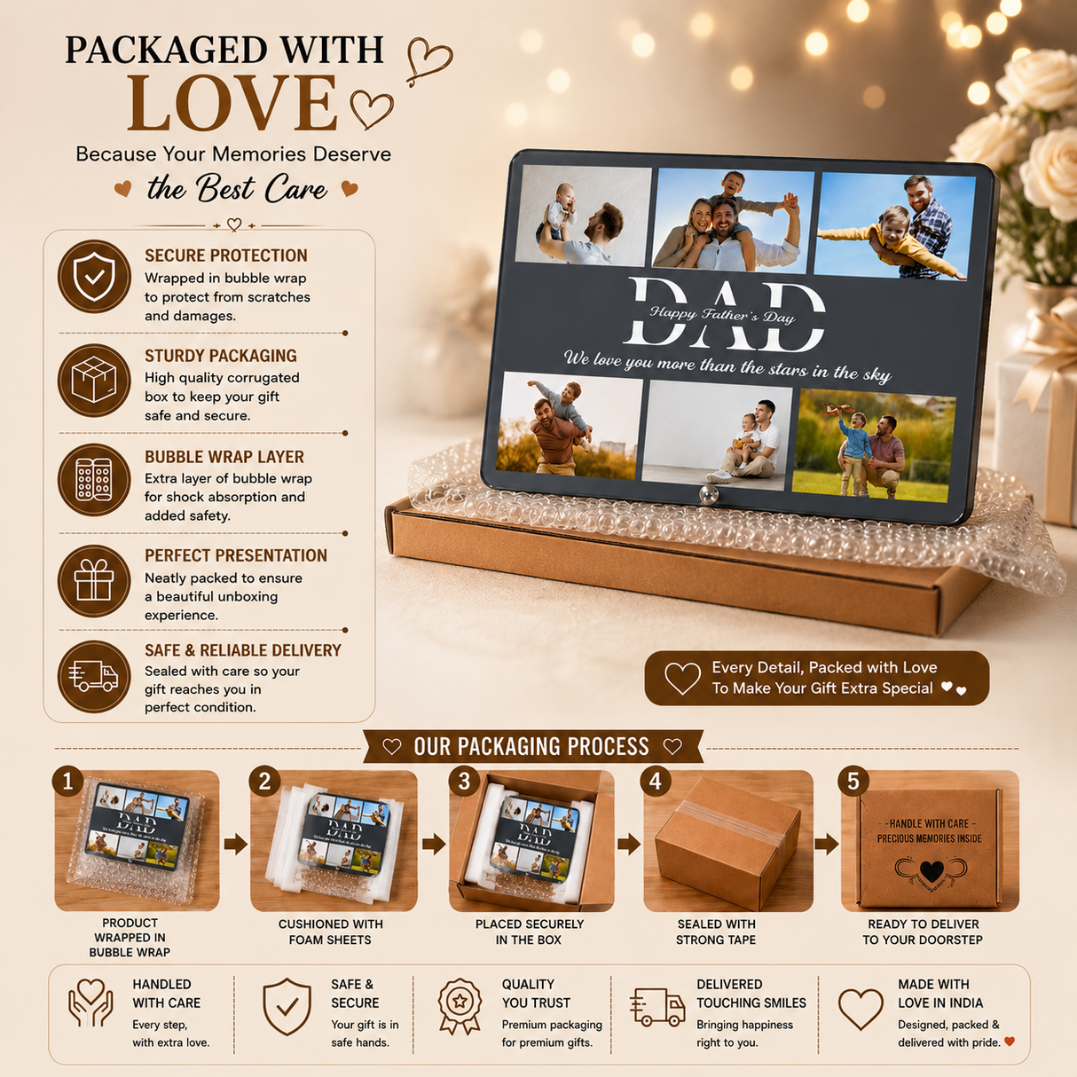 Custom Dad Photo Frame with 6 Pictures – Father's Day Gift from Kids