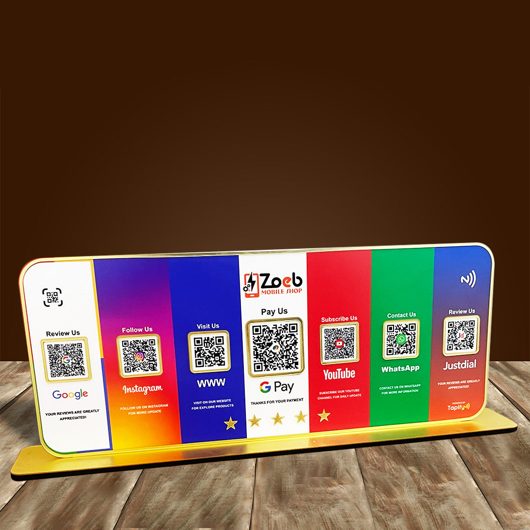 Premium Smart NFC Standee - 7QR Table Top Standee | Social Media Theme Edition