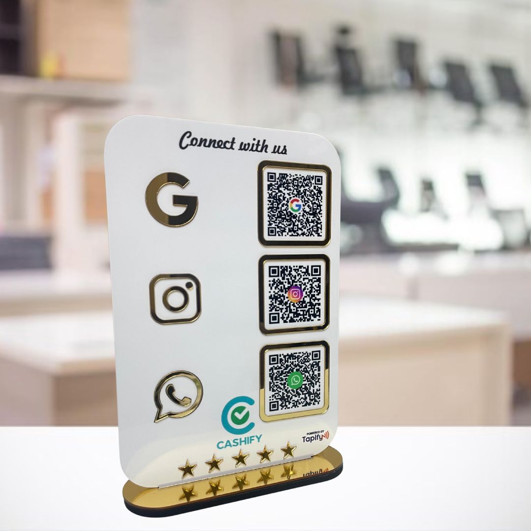 Smart NFC 3-in-1 Standee | White Colour | Portrait Style