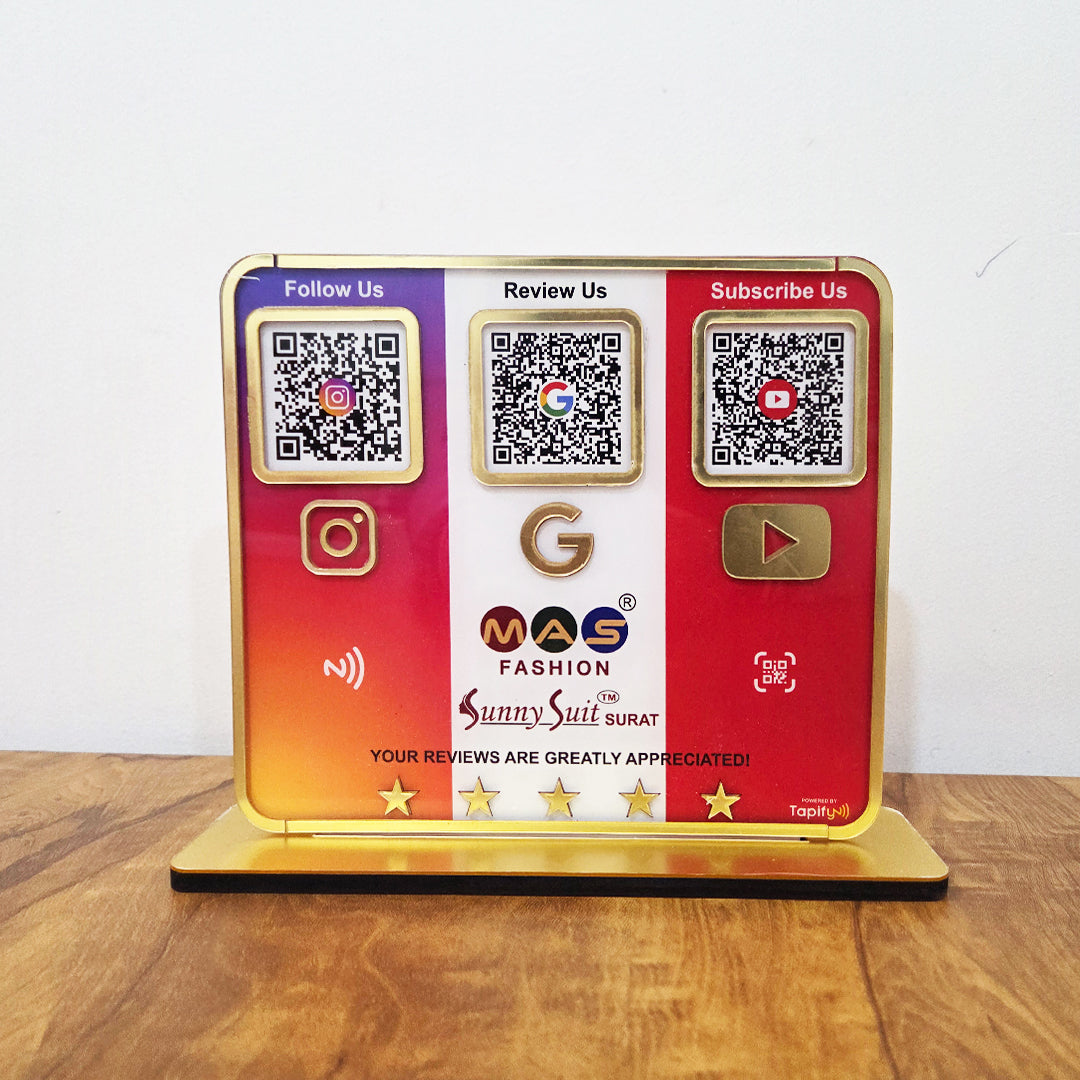 Premium Smart NFC 3-in-1 Table Top Standee - Google, Insta , Youtube - Theme
