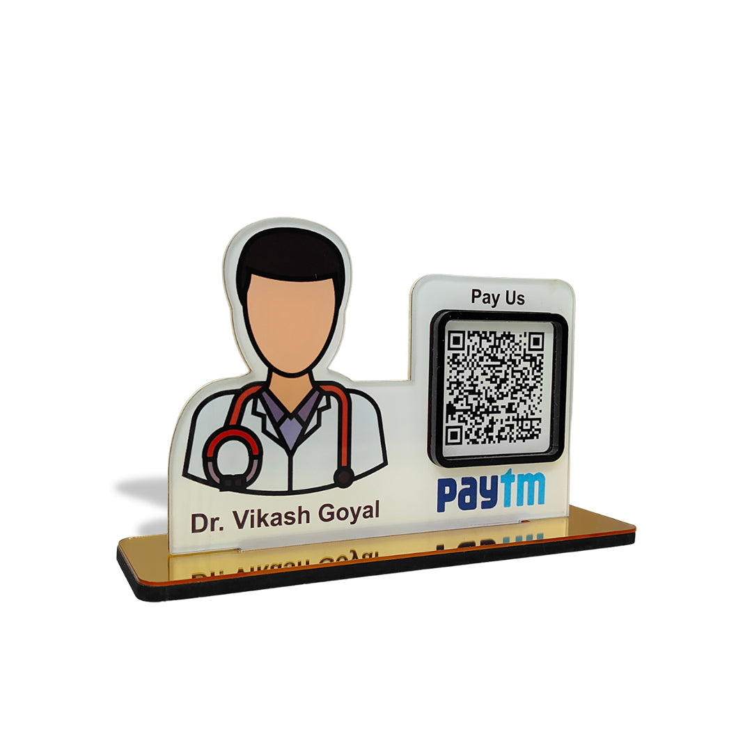 Doctor Cutout Shape - 1 QR Table Top Standee - UPI ( Without NFC )