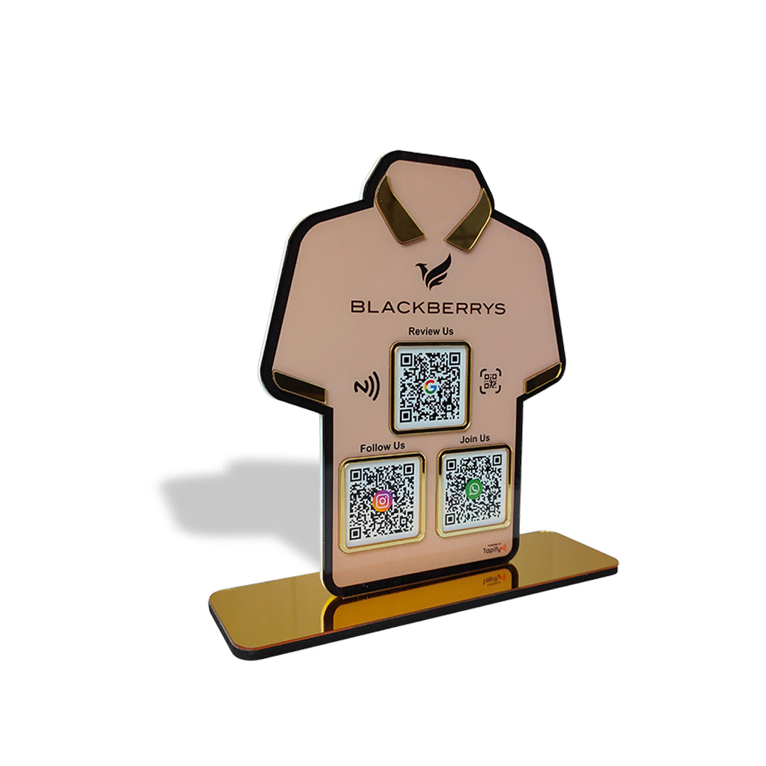 T-Shirt Shaped Custom background - Smart NFC 3-in-1 Tabletop Standee – For Garment Shops