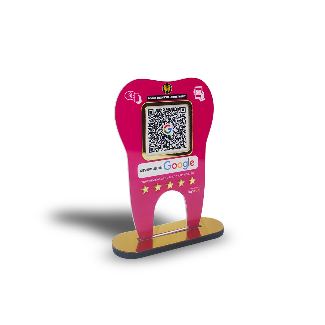 Dental Tooth Shaped NFC Single QR Google Review Standee - For Dentists