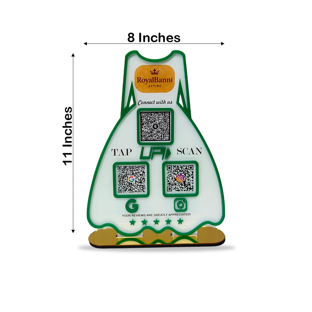 Ladies Gown NFC 3-in-1 Tabletop Standee – For Boutiques & Garment Shops | White Colour