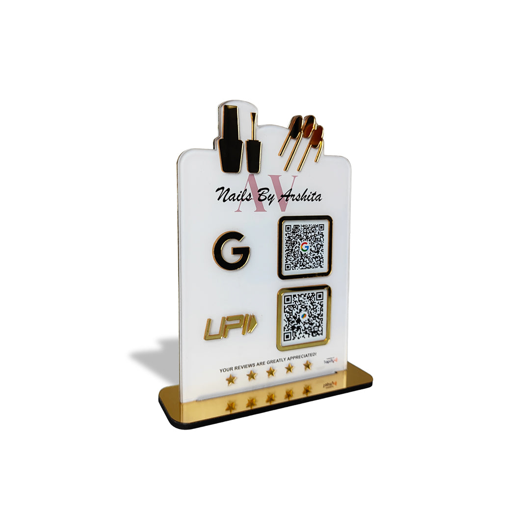 Nails Cutout Shaped - Smart NFC 2-in-1 Table Top Standee | White Colour | Portrait Style