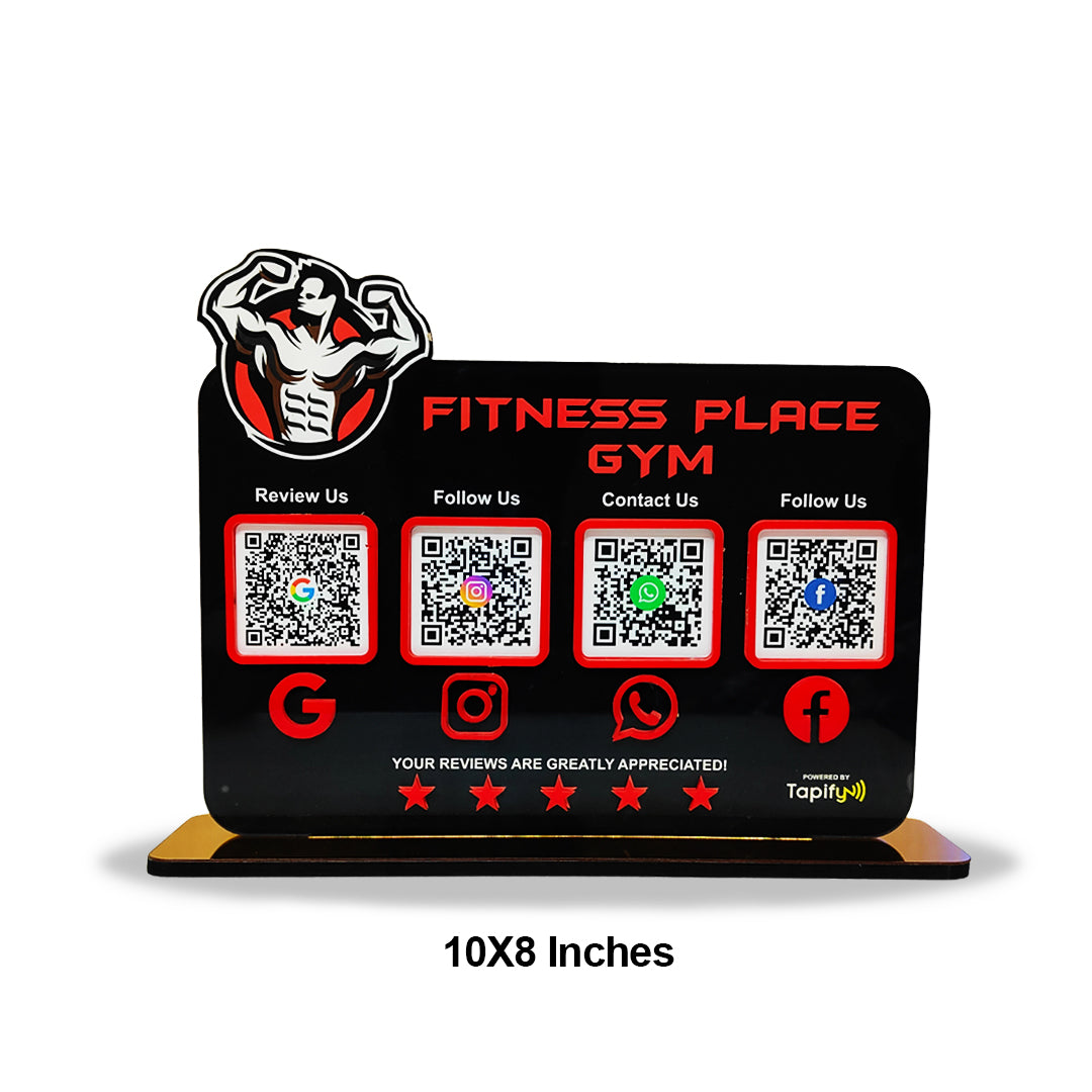 Gym Logo Cutout Shaped Smart NFC 4-in-1 Tabletop Standee For Gyms