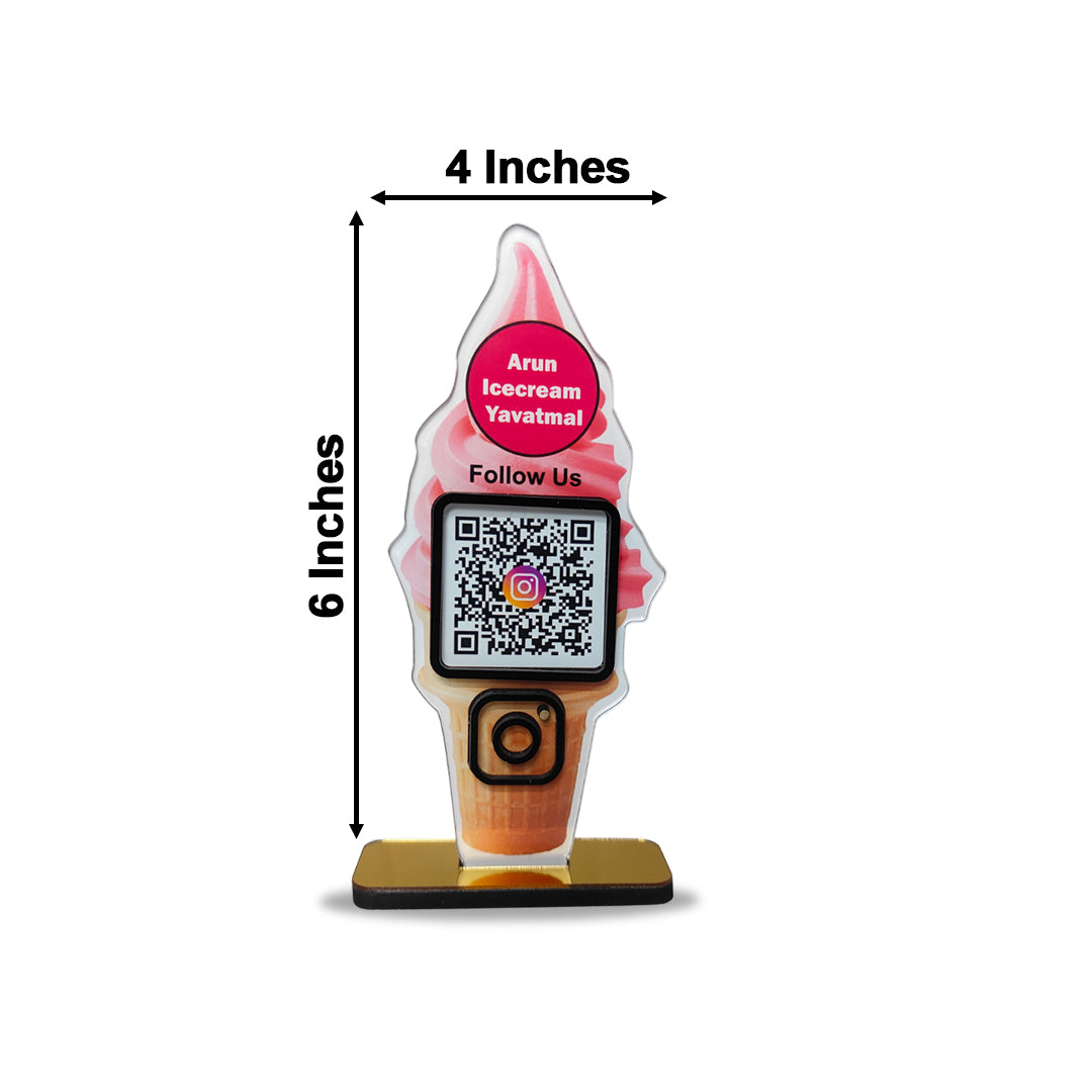 Ice Cream Shaped Smart NFC 1 QR Standee - For Ice Cream Shops