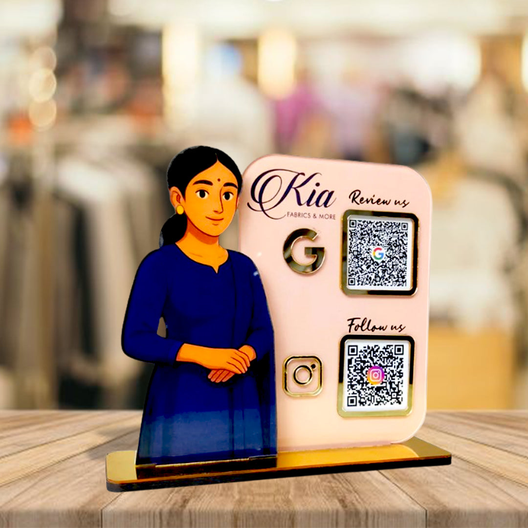 Lady in Suit Cutout Smart NFC 2-QR Standee - For ladies Garments Business