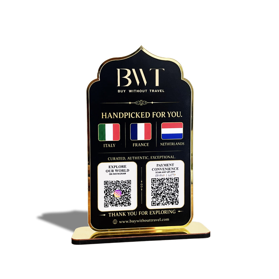 Premium Smart NFC 3-in-1 Table Top Standee - Arch Style - Black Gold Edition