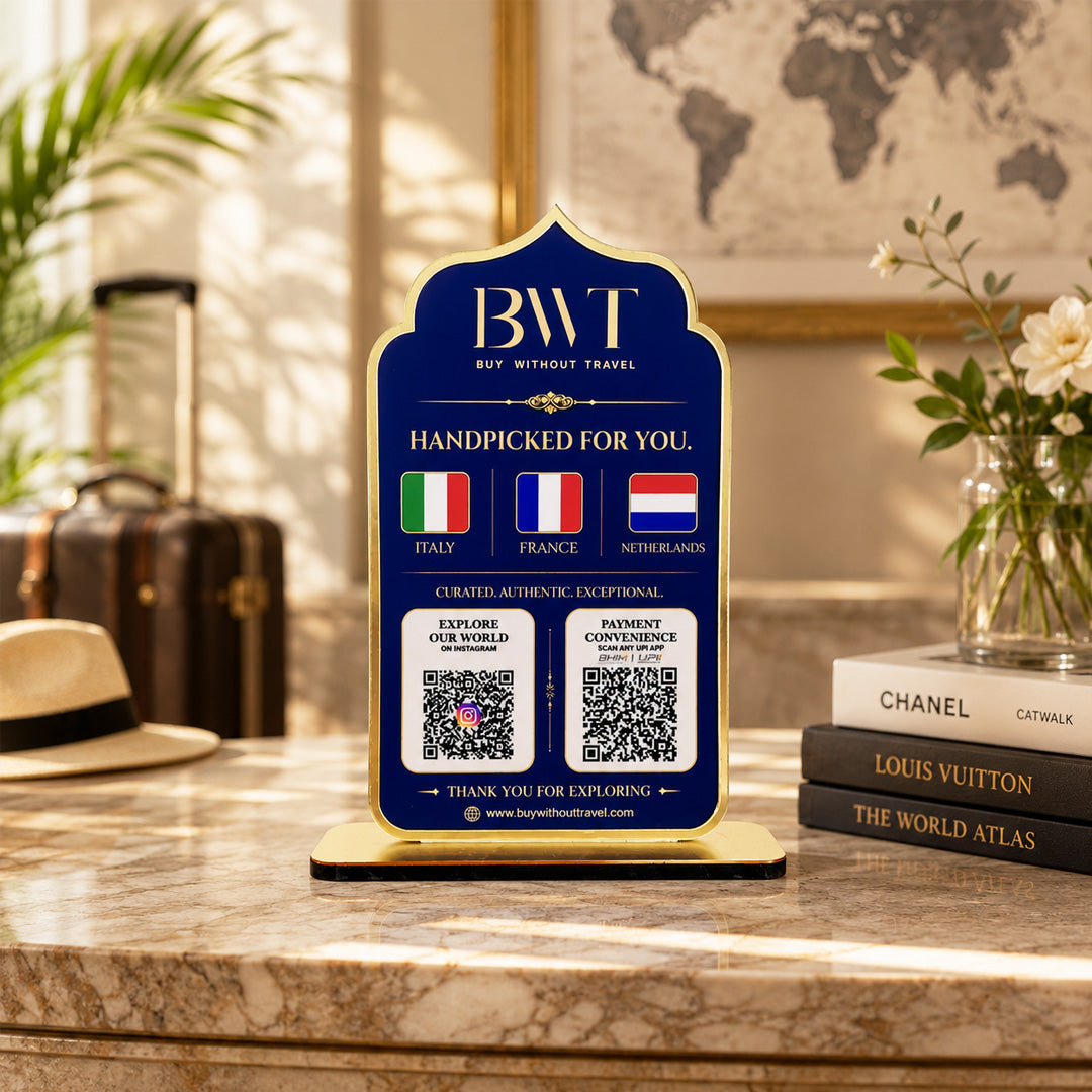 Premium Smart NFC 3-in-1 Table Top Standee - Arch Style - Blue Gold Edition