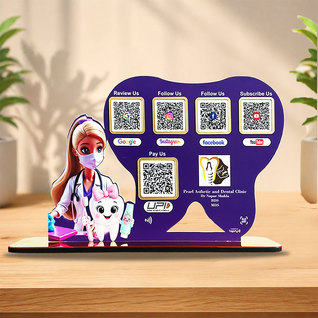 Girl Dentist Cutout Theme - Smart NFC 5-in-1 Table top Standee - For Dental Clinic