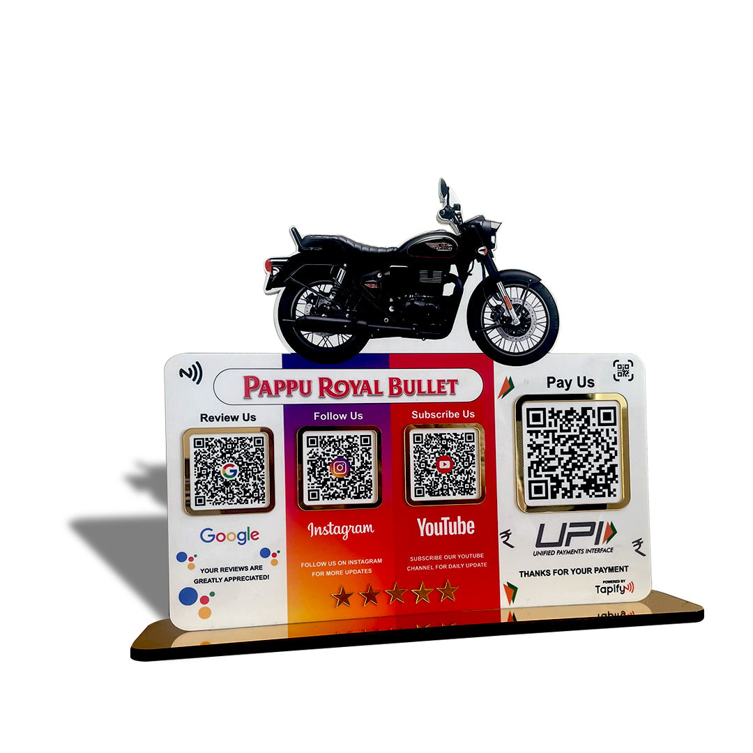 Bike Logo Cutout Edition - Smart NFC 4-in-1 Table Top Standee - Big UPI