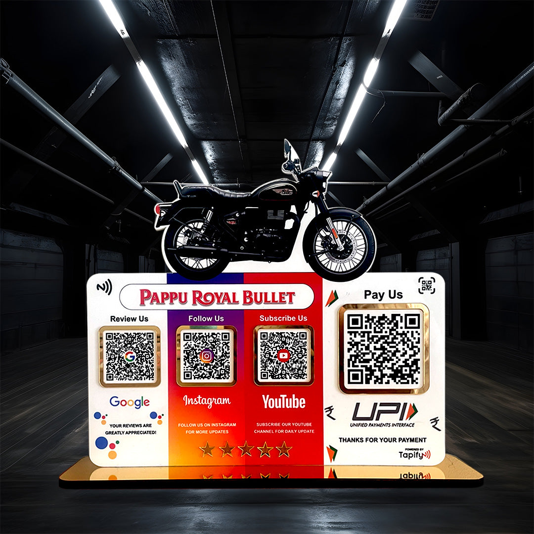 Bike Logo Cutout Edition - Smart NFC 4-in-1 Table Top Standee - Big UPI