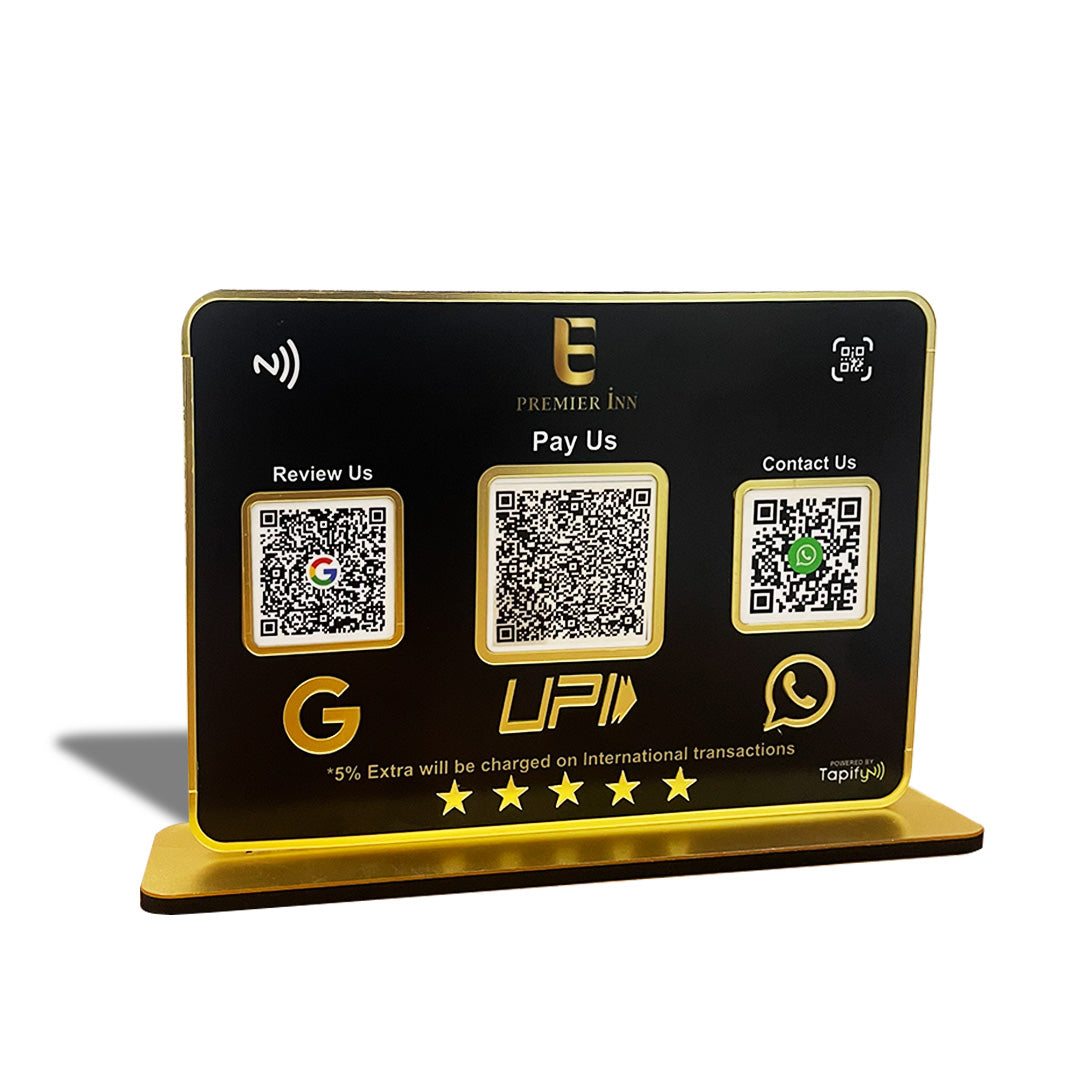 Premium Smart NFC 3-in-1 Table Top Standee | Black Colour (BIG UPI)