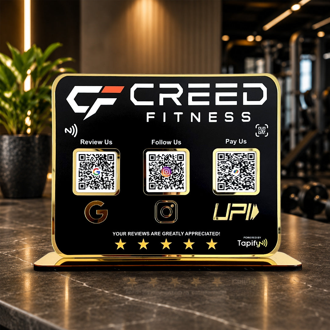 Premium Smart NFC 3-in-1 Table Top Standee | For Gym Fitness - Black Colour