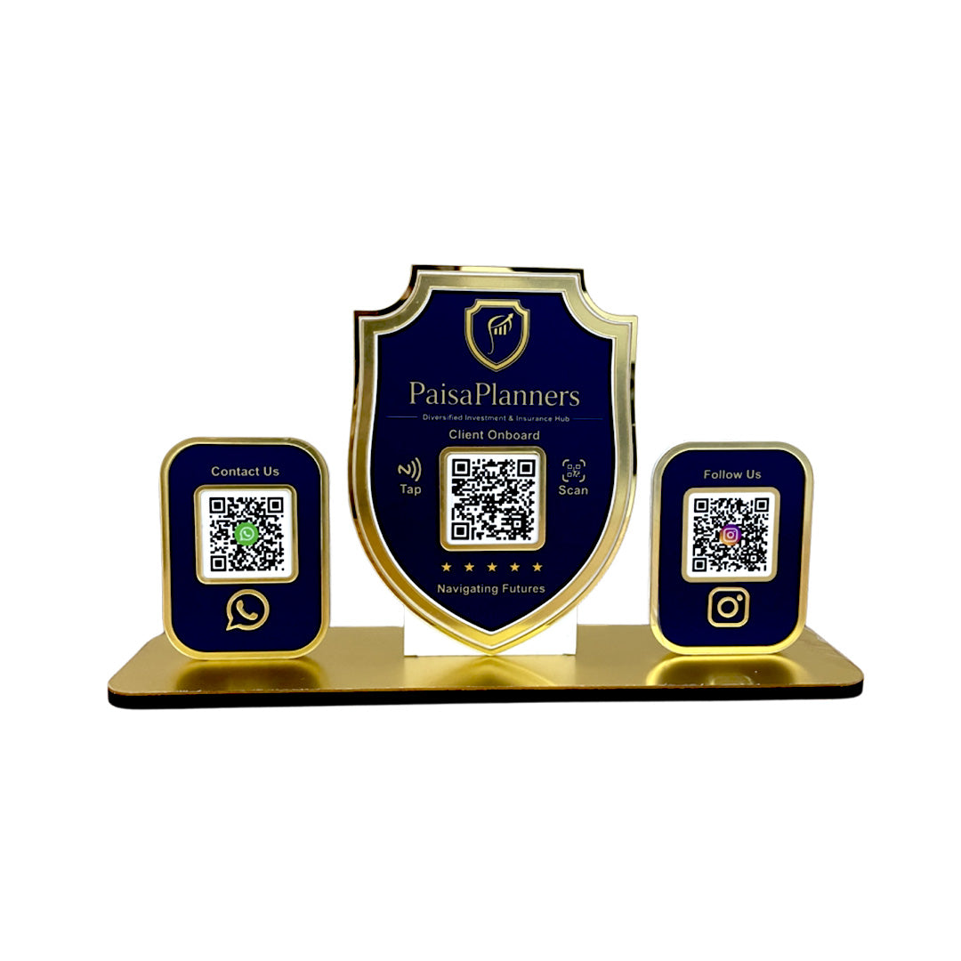 Premium Shield Shaped Smart NFC 3-in-1 Table Top Standee - Blue Colour