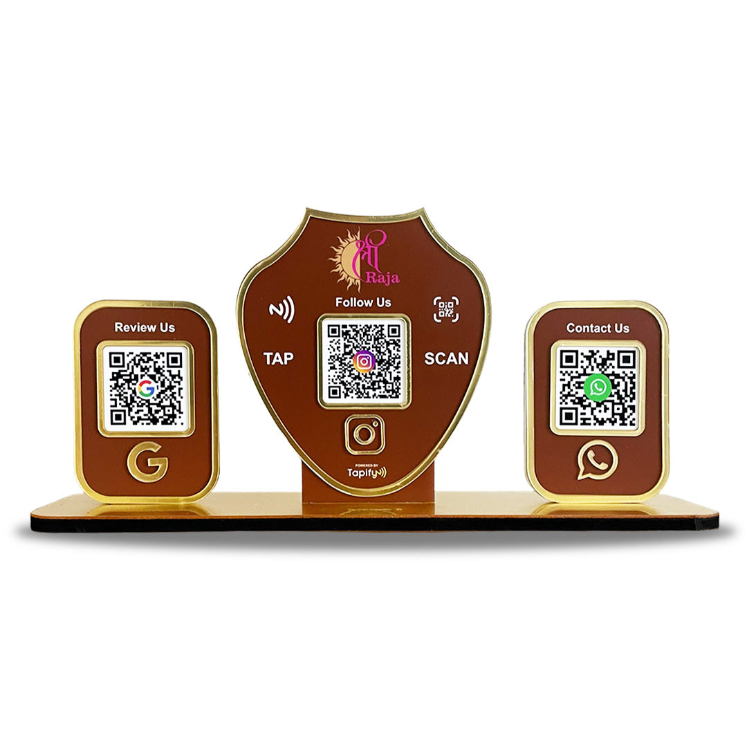Gold Biscuit Shaped -Smart NFC 3-in-1 Tabletop Standee | For Jewelry Stores - Brown Colour