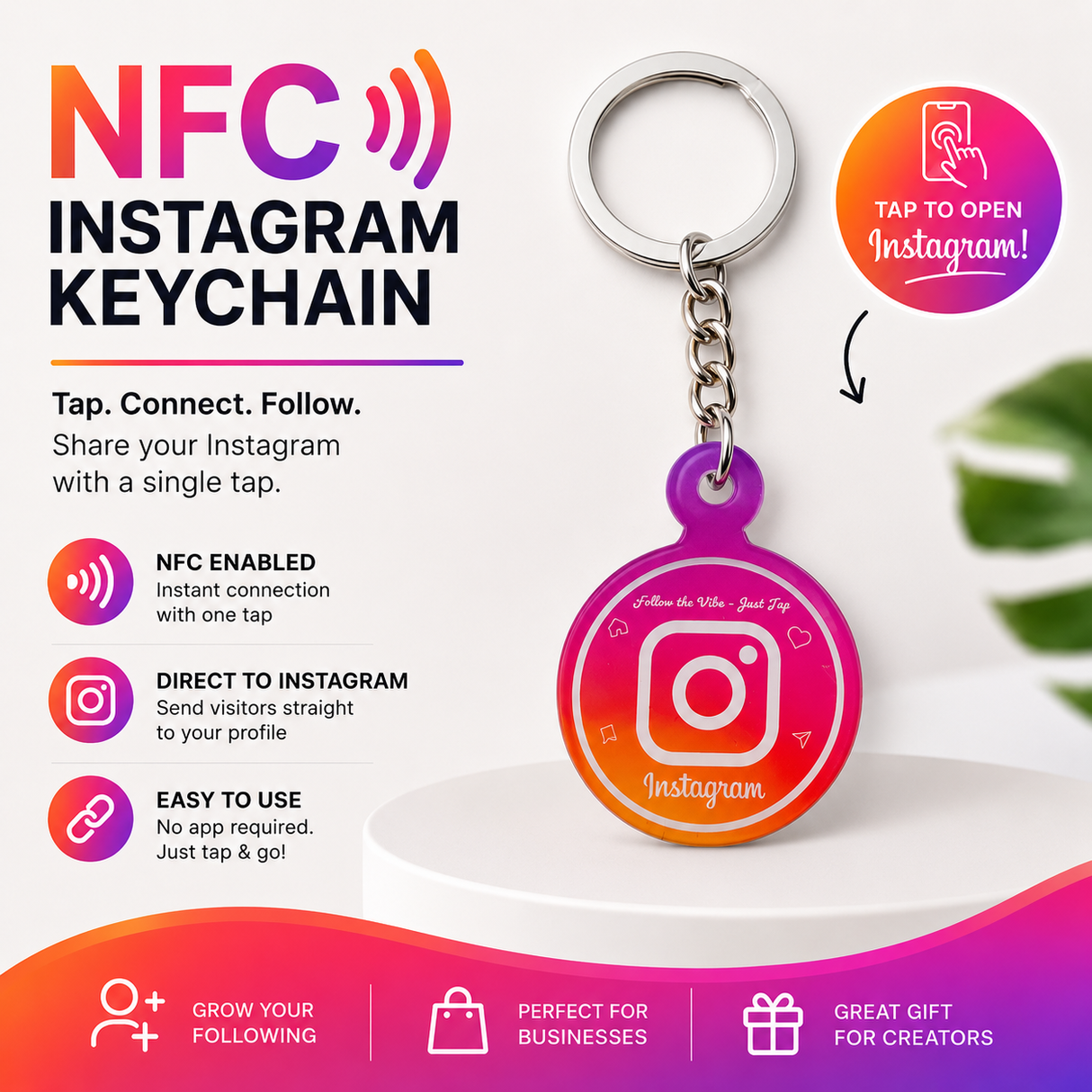 Smart NFC Instagram Keyring - without QR Code(Fixed Design, Your Link Added)