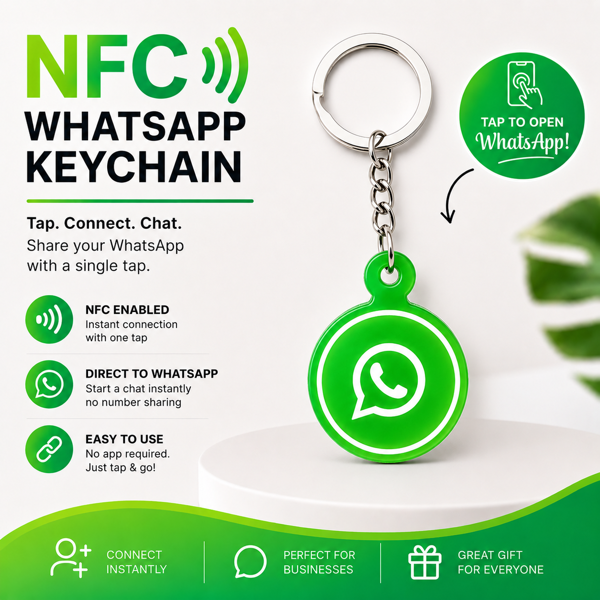 Smart NFC WhatsApp Keyring - without QR Code(Fixed Design, Your Link Added )