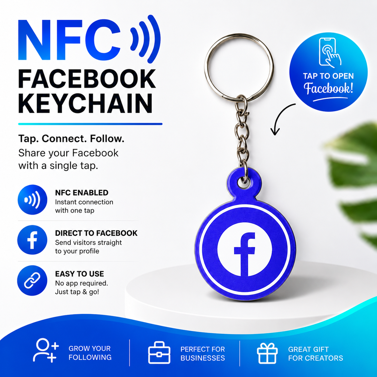 Smart NFC Facebook Keyring - without QR Code(Fixed Design, Your Link Added )