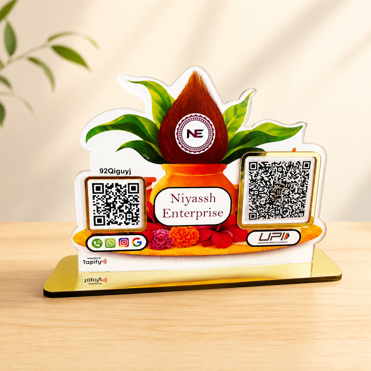 Smart NFC All-In-One + UPI Tabletop Standee For Kalash Shape