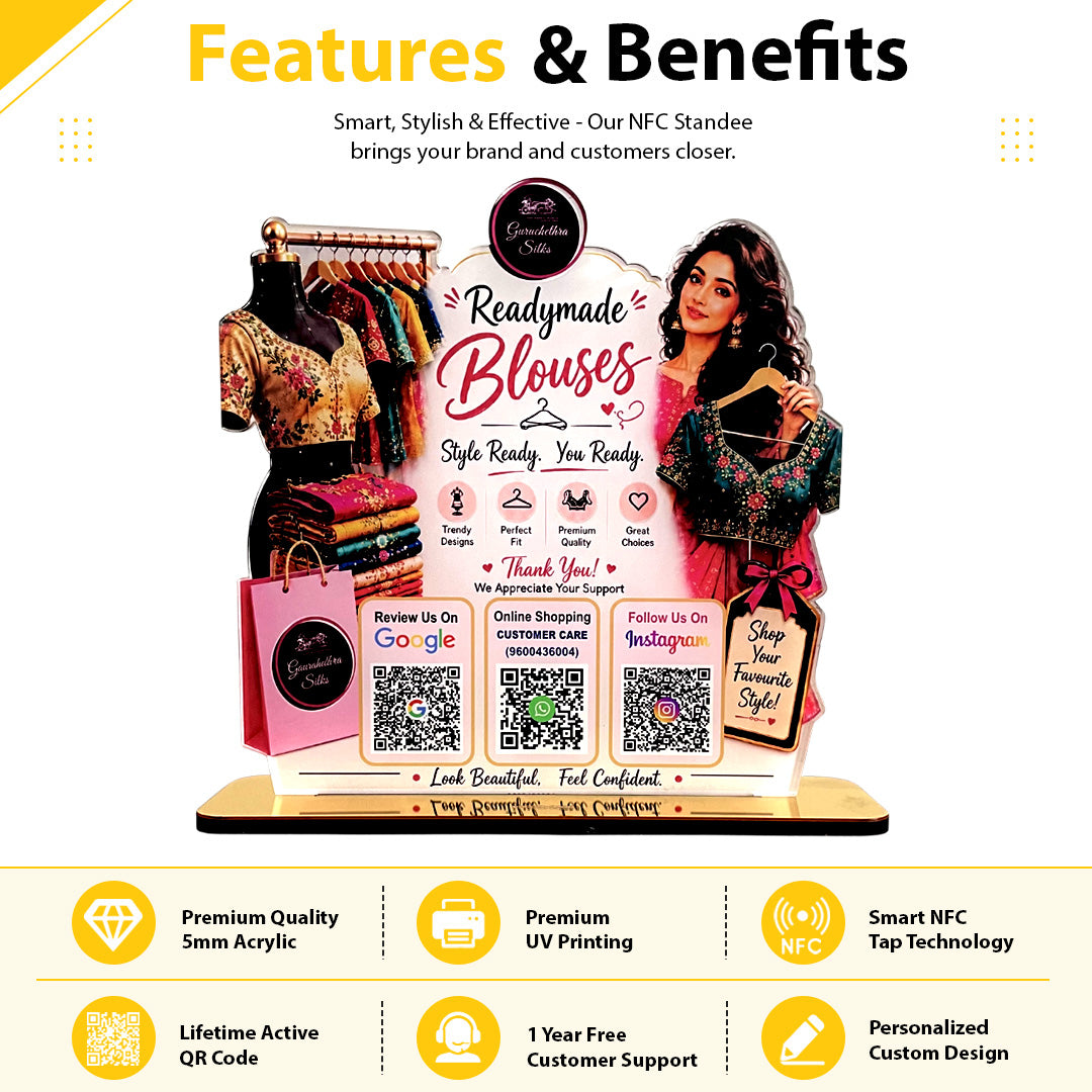 Smart NFC 3-in-1 Standee – Boutique Fashion Edition – For Women's Clothing Stores