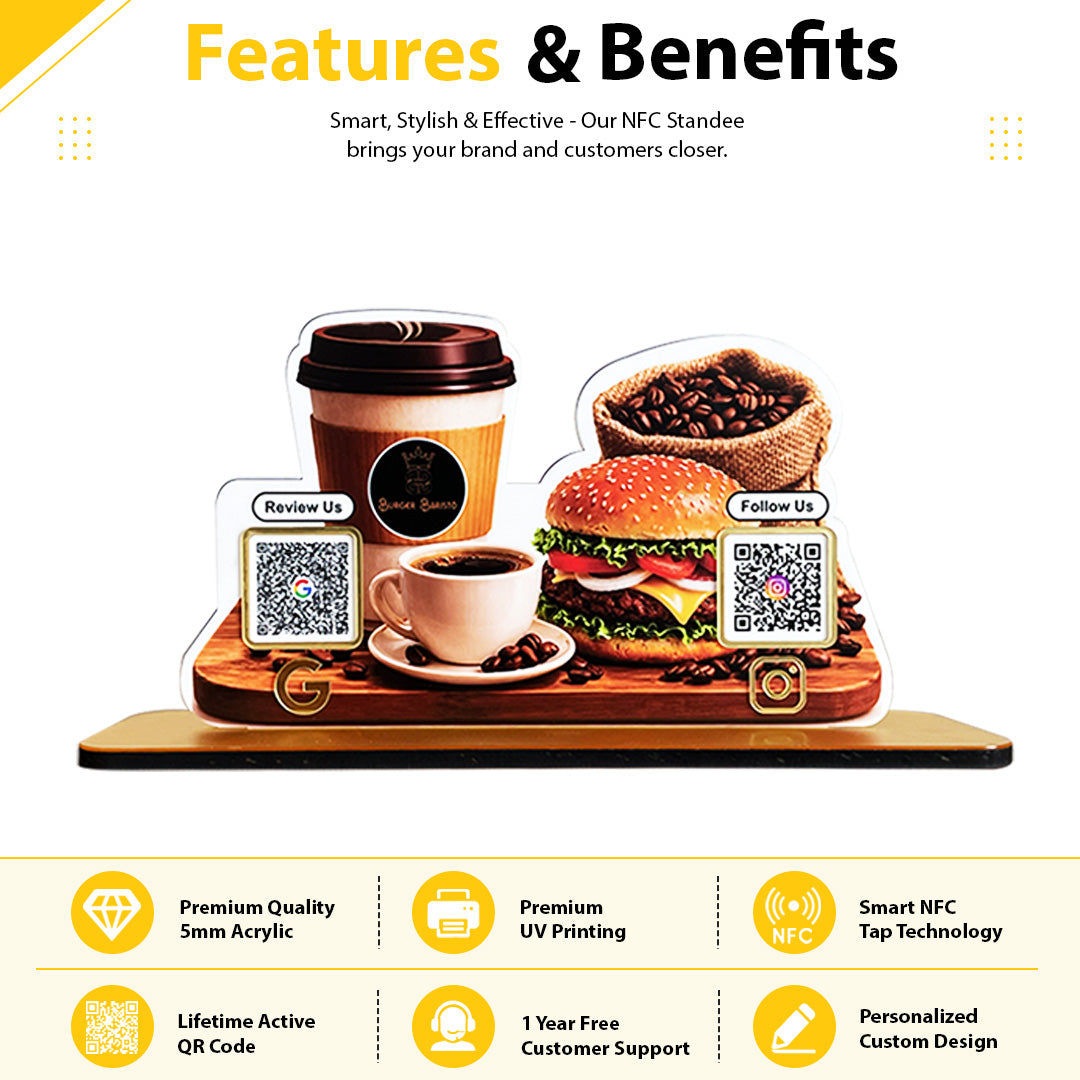 Coffee & Burger Shaped - Smart NFC 2-in-1 Tabletop Standee