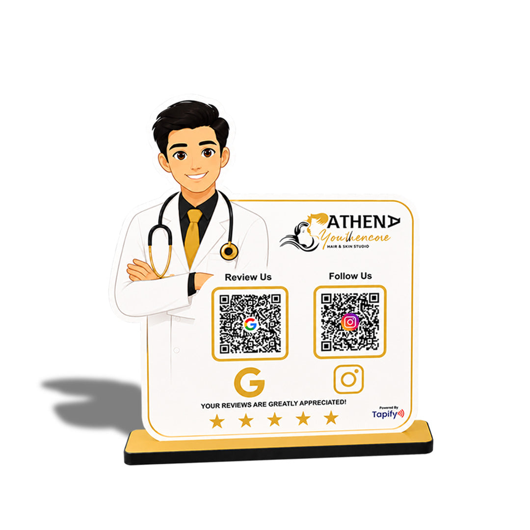 Doctor Cutout Shape - 2 QR Table Top Standee