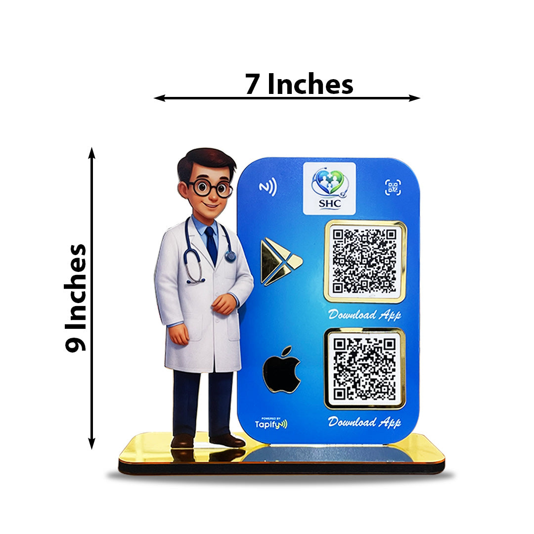 Doctor Cutout Shape - Smart NFC 2QR Standee | Play Store and App Store Theme - Blue Colour