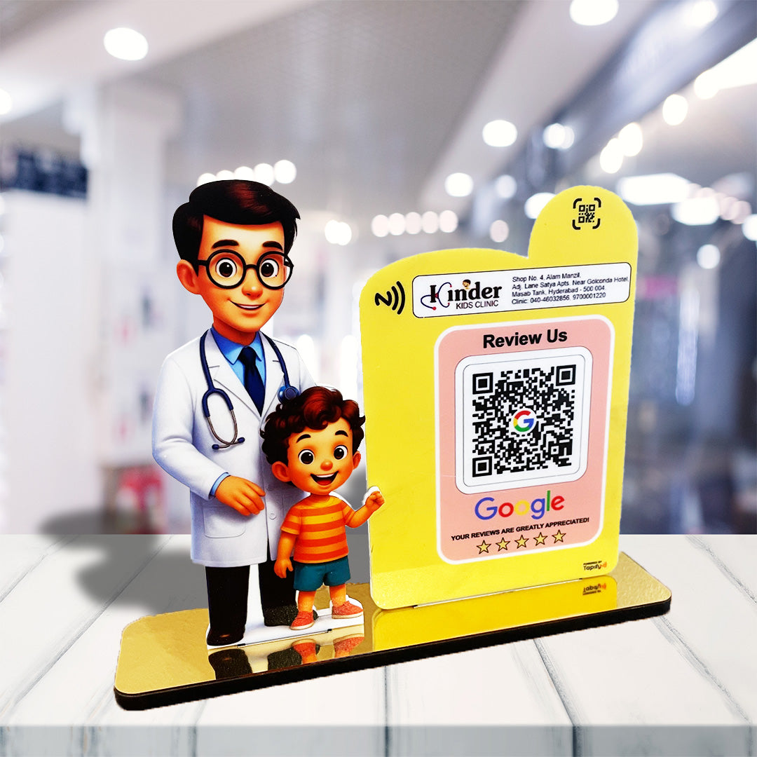 Doctor & Kid Cutout Shape - Smart NFC 1QR Standee Google Theme