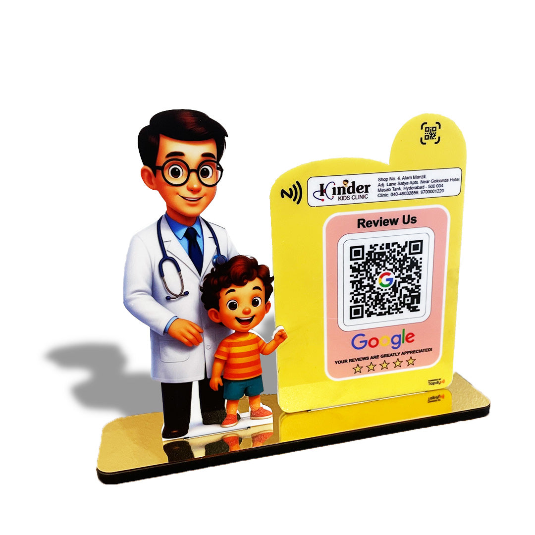 Doctor & Kid Cutout Shape - Smart NFC 1QR Standee Google Theme