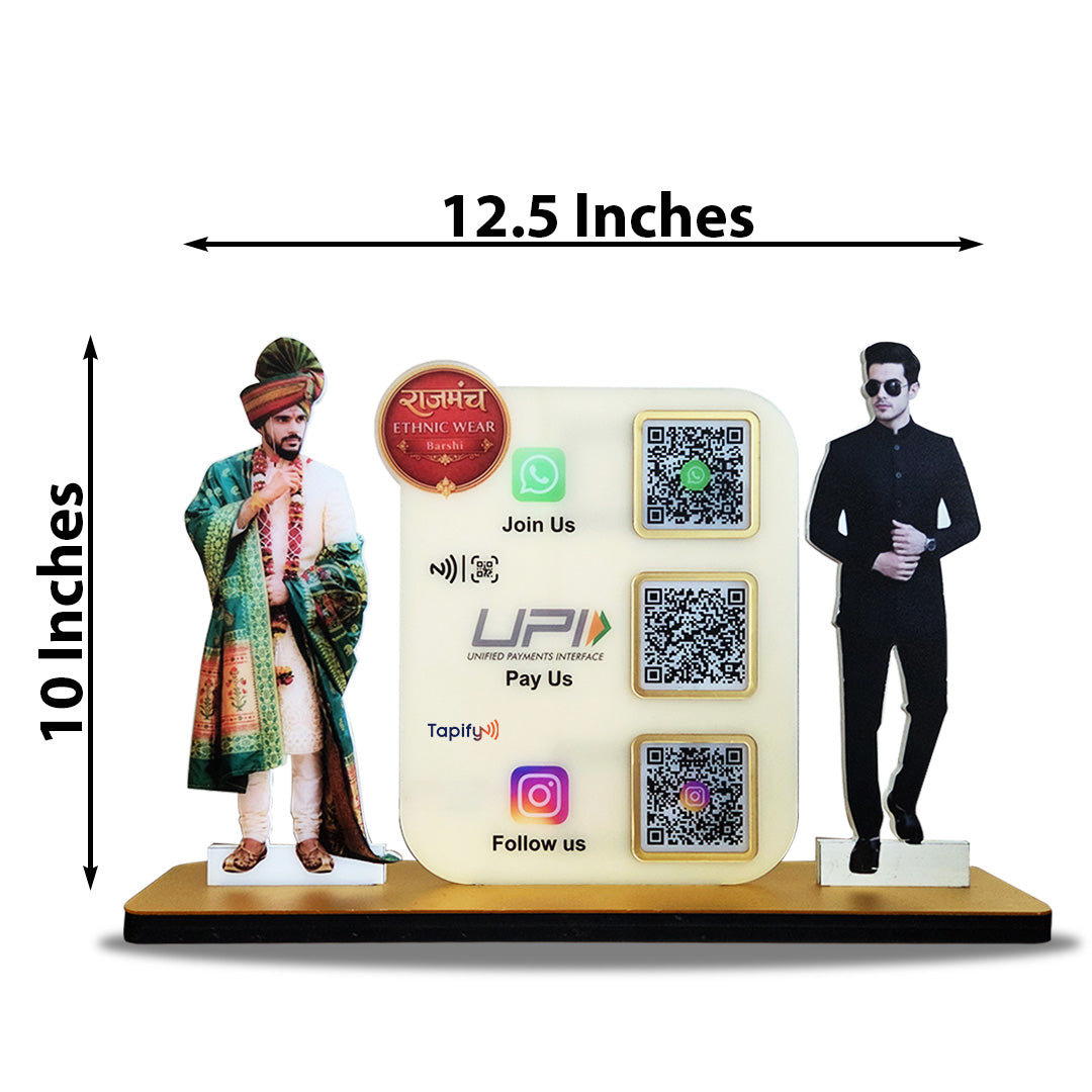 Two Men Cutout Shape - Smart NFC 3QR Table Top Standee - For Ethnic Wear Shop