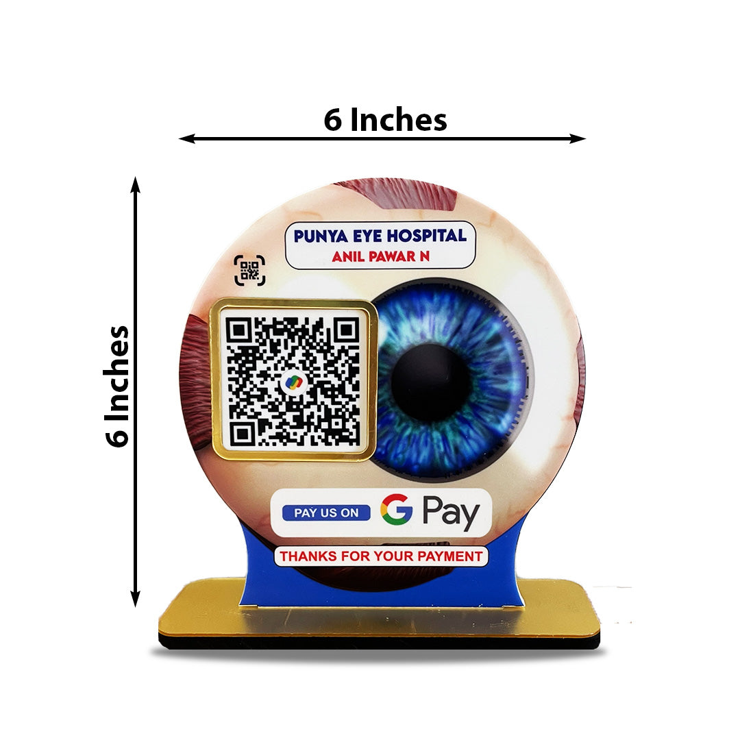 Eye Shaped Smart NFC 1 QR Standee - For Eye Hospitals and Opticians - GPay